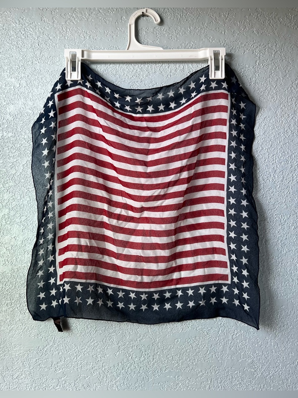 American Flag Sheer Scarf Red White Blue Stars Stripes Patriotic USA